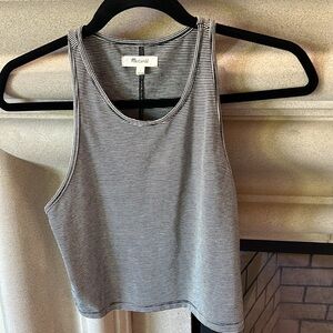 Madewell Black and Cream Striped Women's Cropped Tank Top, Small